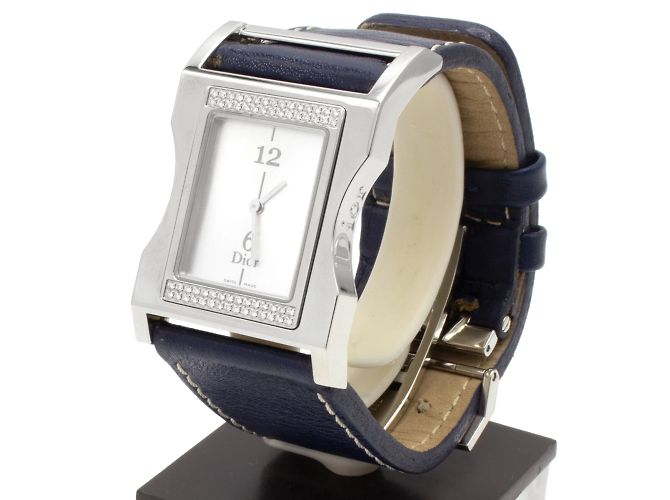 Relógio Dior Chris 47 em aço com diamantes e pulseira de couro azul Prata - vista 3