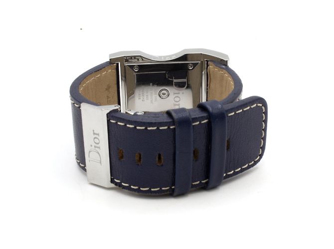 Relógio Dior Chris 47 em aço com diamantes e pulseira de couro azul Prata - vista 5