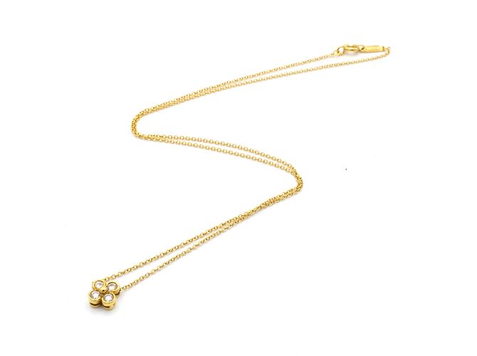 Collana Tiffany & Co in oro giallo 18K con pendente quadrifoglio e diamanti D'oro - vista 4