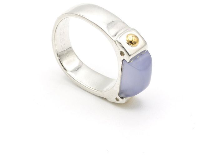 Ring Anello Hermès in argento con calcedonio blu - vista 3