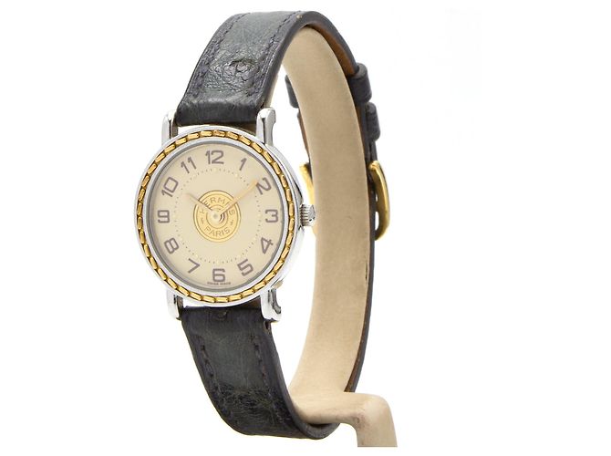 Relógio Hermès Sellier de aço e couro de avestruz Dourado - vista 2