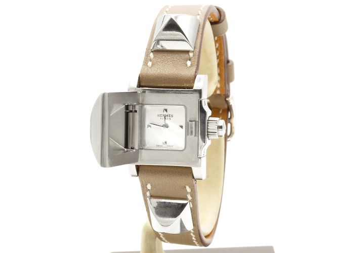 Reloj Hermès Médor de acero y correa de cuero Etoupe Plata - vista 2