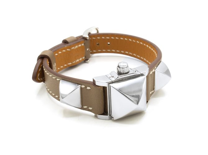 Reloj Hermès Médor de acero y correa de cuero Etoupe Plata - vista 4