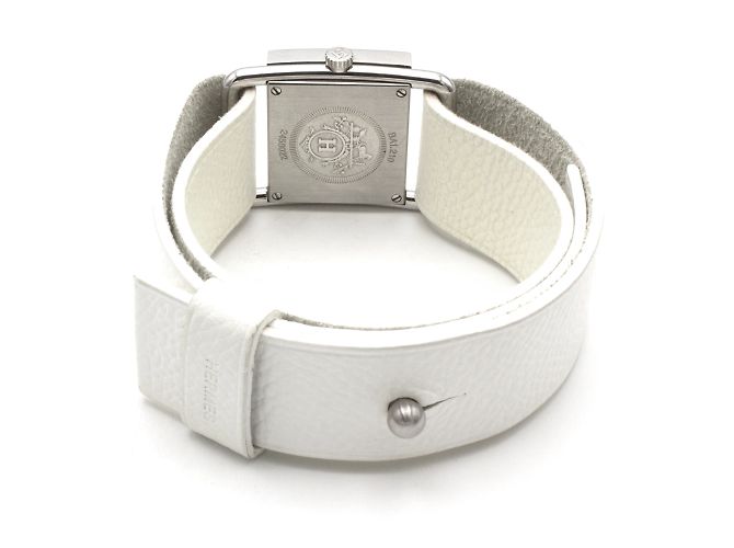 Hermès Barenia BA1.210 Uhr Silber Stahl Weißes Leder - Ansicht 4
