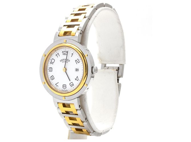 Hermès "Clipper" Uhr aus Stahl. Golden - Ansicht 2