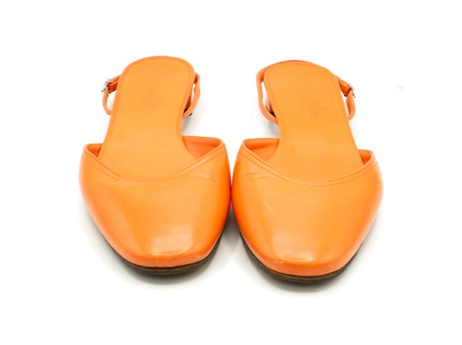 Sandali Hermès in pelle arancione motivo H taglia 35 - vista 3