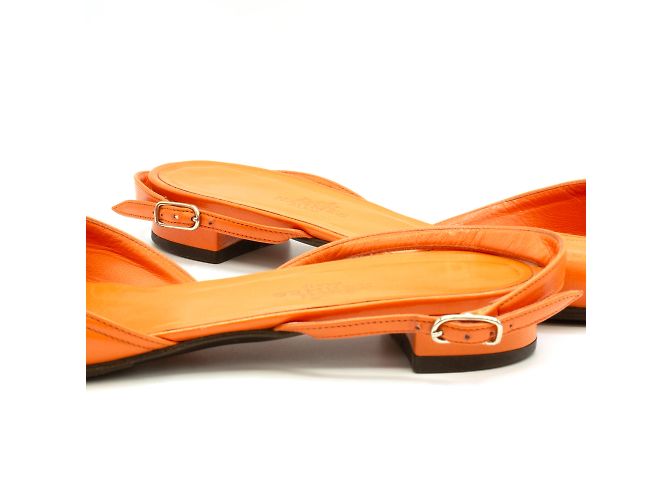 Sandali Hermès in pelle arancione motivo H taglia 35 - vista 5