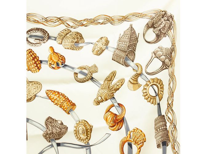 Sciarpa di seta Hermès Alliance du Mondo crema 90x90 Crudo - vista 3