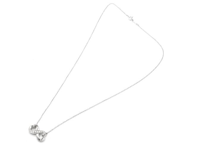 Collana Tiffany & Co Double Loving Heart Oro Bianco 18K e Diamanti Argento - vista 3