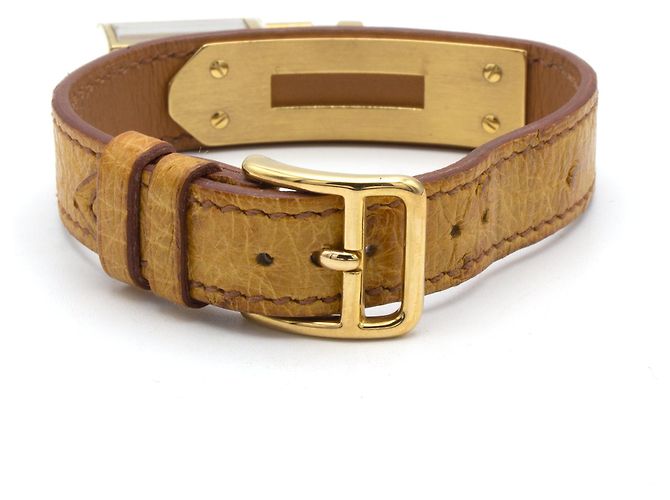 Montre Hermès Kelly dorée en cuir d'autruche - vue 4