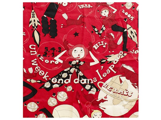 Sciarpa Hermès Quadrato 70 in seta rossa Un weekend dans l'espace Rosso - vista 2