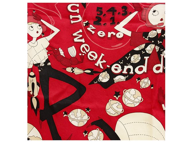Sciarpa Hermès Quadrato 70 in seta rossa Un weekend dans l'espace Rosso - vista 4