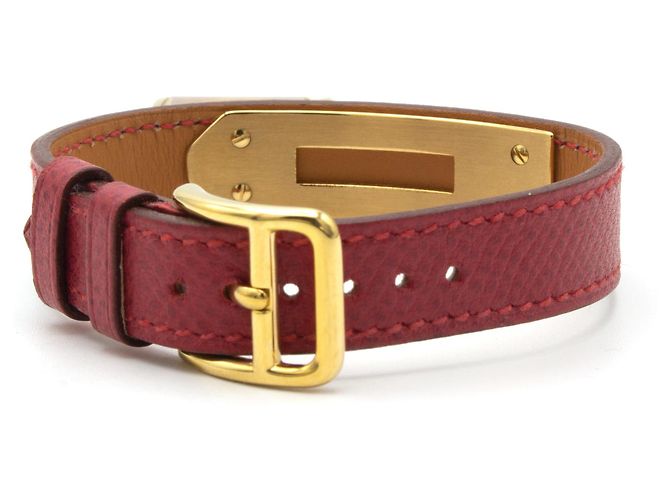 Hermès Kelly Uhr vergoldet mit rotem Lederarmband Golden - Ansicht 3