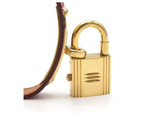 Hermès Kelly Uhr vergoldet mit rotem Lederarmband Golden - Ansicht 4