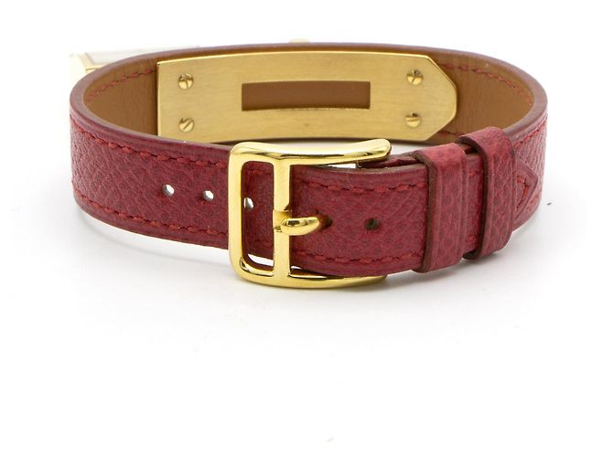 Hermès Kelly Uhr vergoldet mit rotem Lederarmband Golden - Ansicht 4