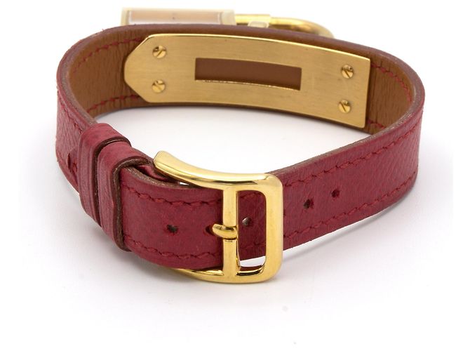 Hermès Kelly Uhr vergoldet mit rotem Lederarmband Golden - Ansicht 4