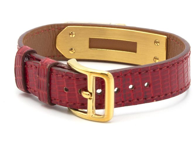 Hermès Kelly Uhr vergoldet mit rotem Echsenleder Armband Golden - Ansicht 4