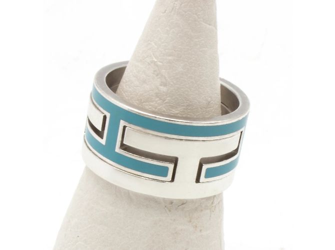 Ring Bague Hermès Move argent et émail bleu taille 49 Argenté - vue 2
