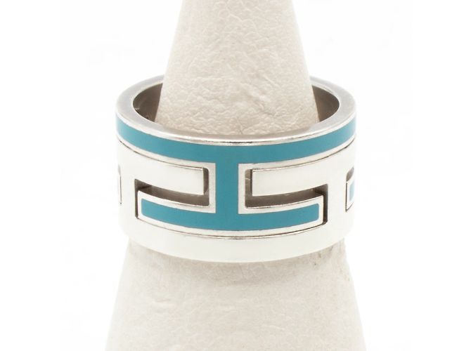 Ring Bague Hermès Move argent et émail bleu taille 49 Argenté - vue 3