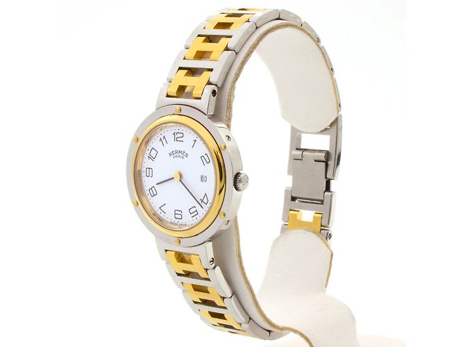 Hermès "Clipper" Uhr aus Stahl, Durchmesser 30 mm. Golden - Ansicht 2