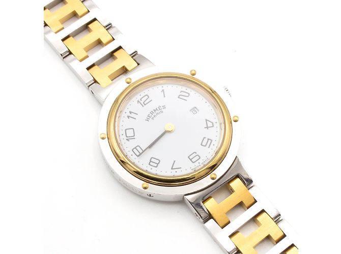 Hermès "Clipper" Uhr aus Stahl, Durchmesser 30 mm. Golden - Ansicht 4