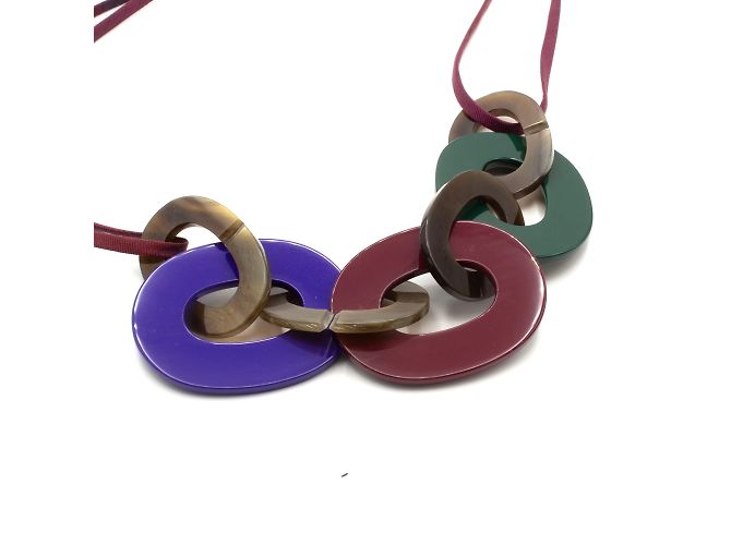 Collana Hermès Karamba anelli in corno di bufalo blu bordeaux verde Multicolore - vista 2