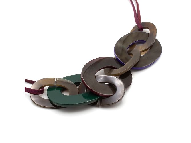Collana Hermès Karamba anelli in corno di bufalo blu bordeaux verde Multicolore - vista 4