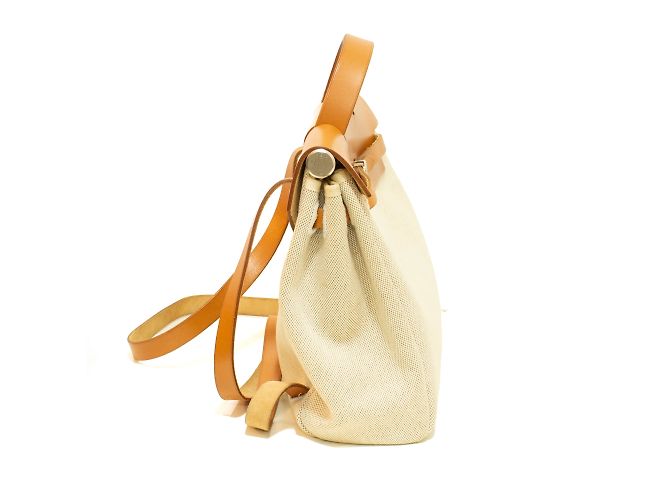 Bolsa Hermès Herbag em lona bege e couro natural - vista 3