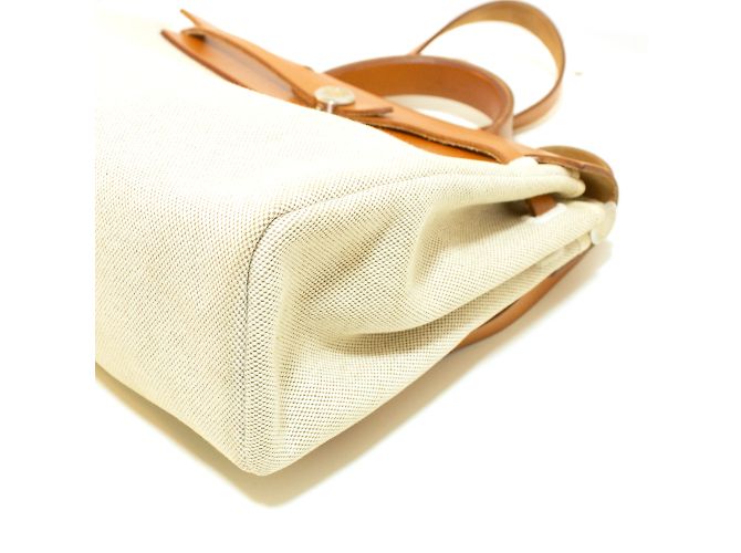 Bolsa Hermès Herbag em lona bege e couro natural - vista 5