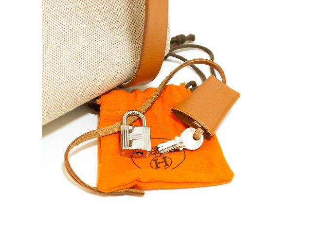 Bolsa Hermès Herbag em lona bege e couro natural - vista 9