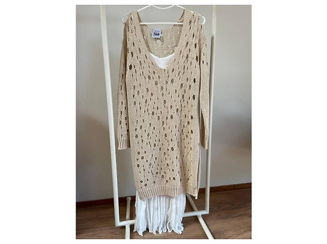 Vestido Twin Set de algodón blanco y beige - vista 11