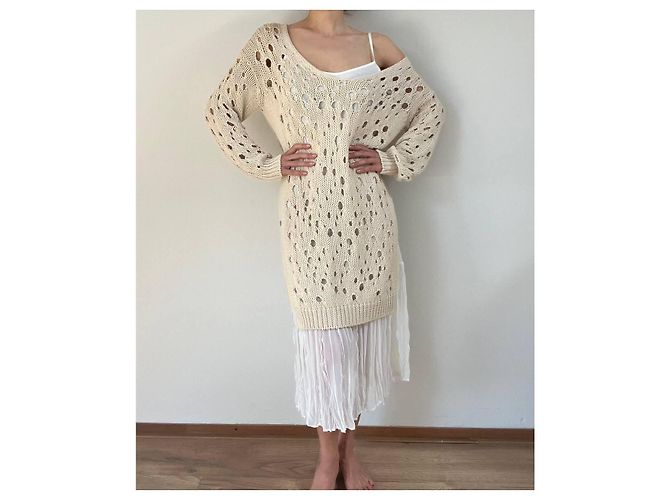 Vestido Twin Set de algodón blanco y beige - vista 2