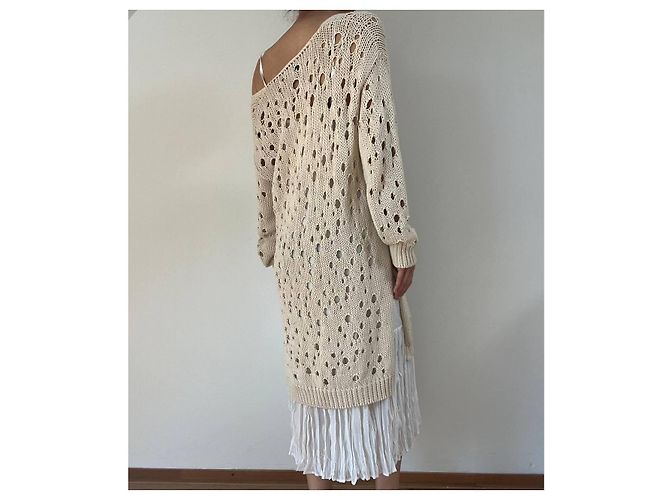 Vestido Twin Set de algodón blanco y beige - vista 3