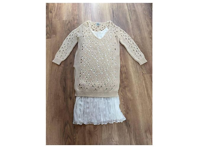 Vestido Twin Set de algodón blanco y beige - vista 4