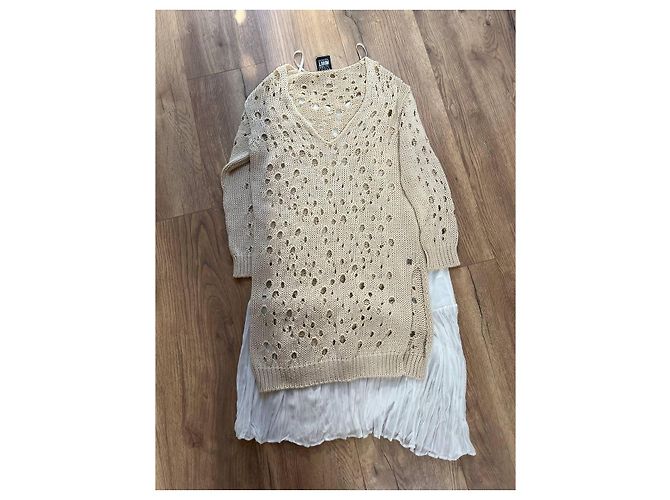 Vestido Twin Set de algodón blanco y beige - vista 6