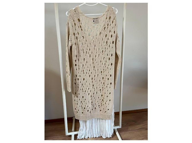 Vestido Twin Set de algodón blanco y beige - vista 7