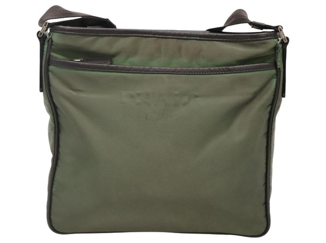 PRADA Schultertasche Nylon Khaki Silber Authentisch BA3657 - Ansicht 13