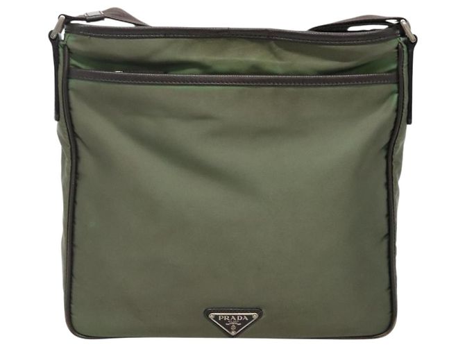 PRADA Schultertasche Nylon Khaki Silber Authentisch BA3657 - Ansicht 2