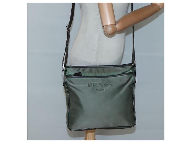 PRADA Schultertasche Nylon Khaki Silber Authentisch BA3657 - Ansicht 26