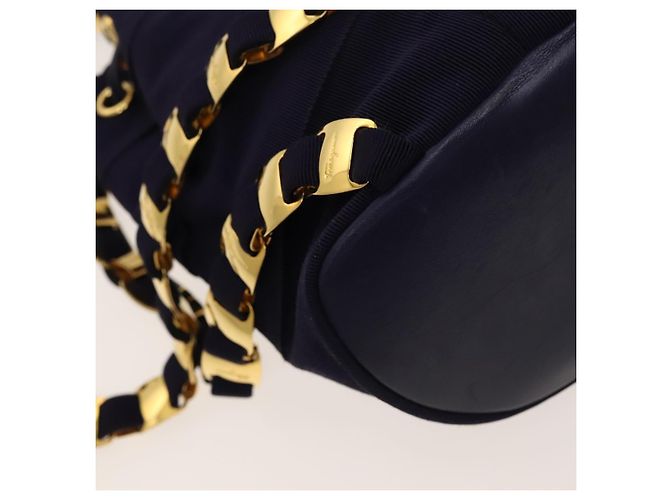 Zaino Vala Chain in tela blu navy e oro Auth BA3335 di Salvatore Ferragamo D'oro - vista 9