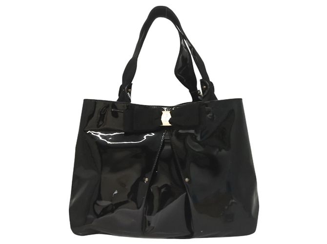 Borsa Vala in pelle verniciata nera Salvatore Ferragamo Auth 129211 - vista 13