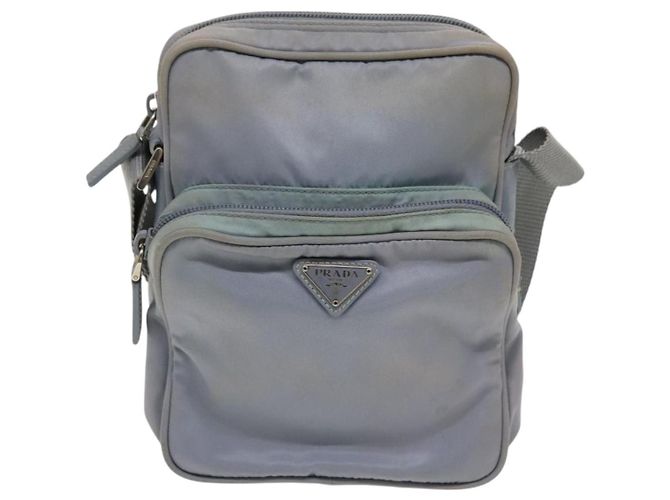 PRADA Schultertasche Nylon Hellblau Silber Authentisch 128446 - Ansicht 13