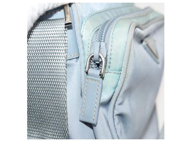 PRADA Schultertasche Nylon Hellblau Silber Authentisch 128446 - Ansicht 22