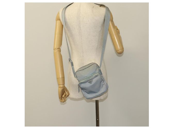 PRADA Schultertasche Nylon Hellblau Silber Authentisch 128446 - Ansicht 24