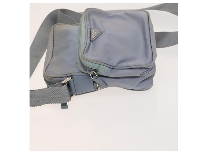 PRADA Schultertasche Nylon Hellblau Silber Authentisch 128446 - Ansicht 4