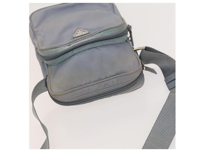 PRADA Schultertasche Nylon Hellblau Silber Authentisch 128446 - Ansicht 6