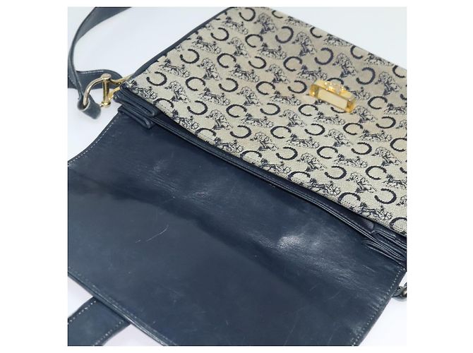 Céline Borsa a Spalla Celine C Sulky in Tela Blu Navy e Oro Auth 128714 D'oro - vista 10