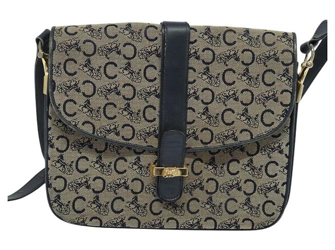 Céline Borsa a Spalla Celine C Sulky in Tela Blu Navy e Oro Auth 128714 D'oro - vista 13