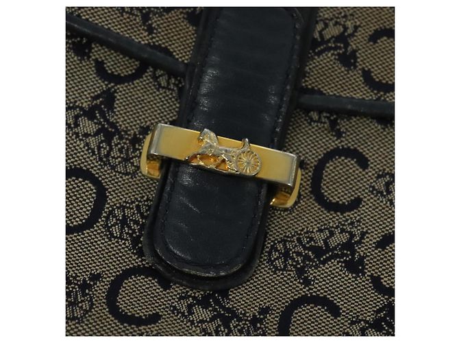 Céline Borsa a Spalla Celine C Sulky in Tela Blu Navy e Oro Auth 128714 D'oro - vista 17