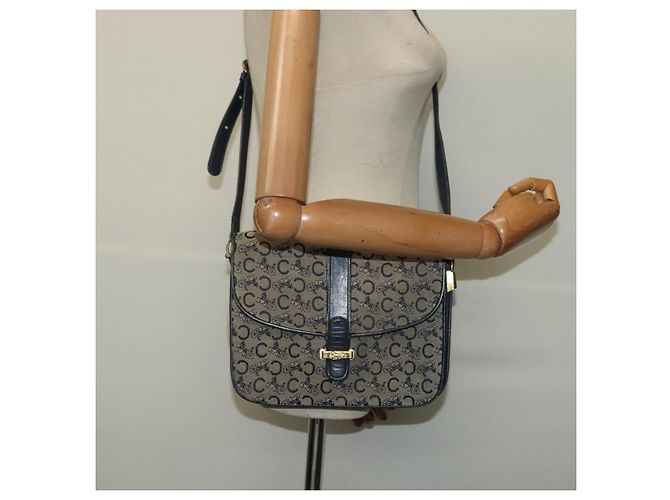 Céline Borsa a Spalla Celine C Sulky in Tela Blu Navy e Oro Auth 128714 D'oro - vista 22